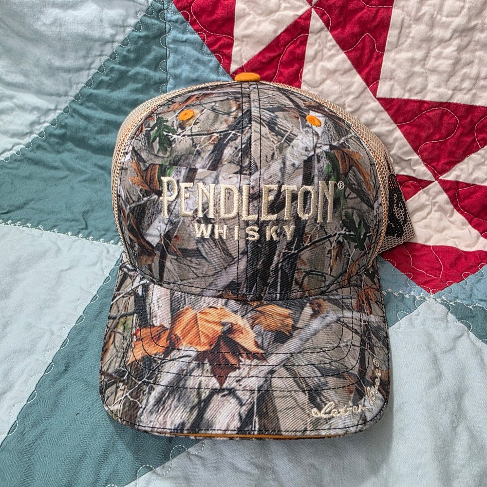 Pendleton Whisky Camo Trucker Hat Orange Mesh Snapback Let Er Buck
